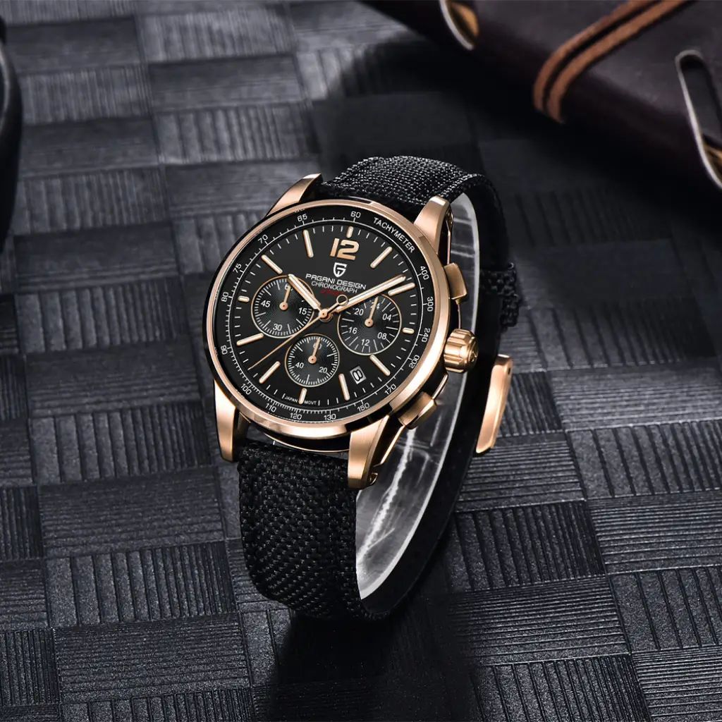 relogio quartz masculino preto e dourado